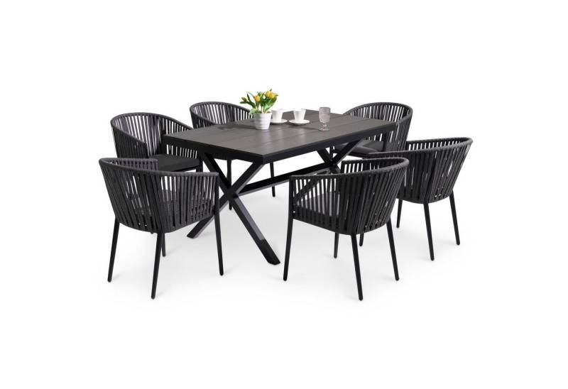 IDIMEX Garten-Essgruppe ISOLA, Gartenmöbel Set, 6 Personen wetterfest aus Alu und Rope schwarz/grau von IDIMEX