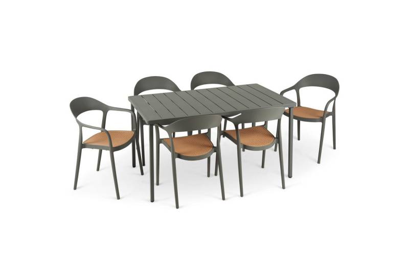 IDIMEX Garten-Essgruppe LAVANDA, 6er Sitzgruppe, Tisch und 6 Stühle mit Wiener Geflecht Optik grau von IDIMEX