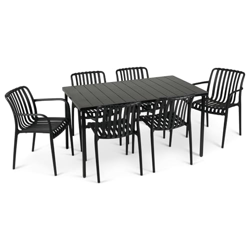 IDIMEX Gartenmöbel Set TULIPANO mit 1 Tisch & 6 Stühle in schwarz. Wetterfestes Aluminium & UV-beständiges Kunststoff. Outdoor Sitzgruppe für Terrasse & Balkon. von IDIMEX