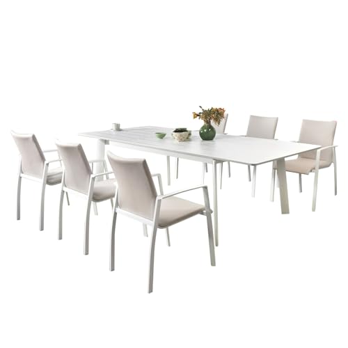 IDIMEX Gartenstühle Verano 6er Set 57x89x62 cm weiß/beige, Aluminium und Textilene, stapelbar, strapazierfähig, Outdoor-Möbel, Balkonmöbel, Terrassenmöbel von IDIMEX