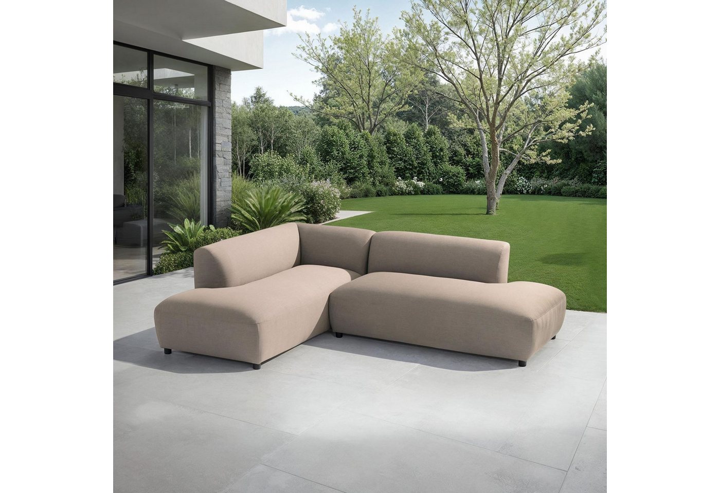 IDIMEX Gartensofa CALABRIA, Modernes Outdoor Sofa gepolstert mit Rückenlehne wasserabweisend beige von IDIMEX