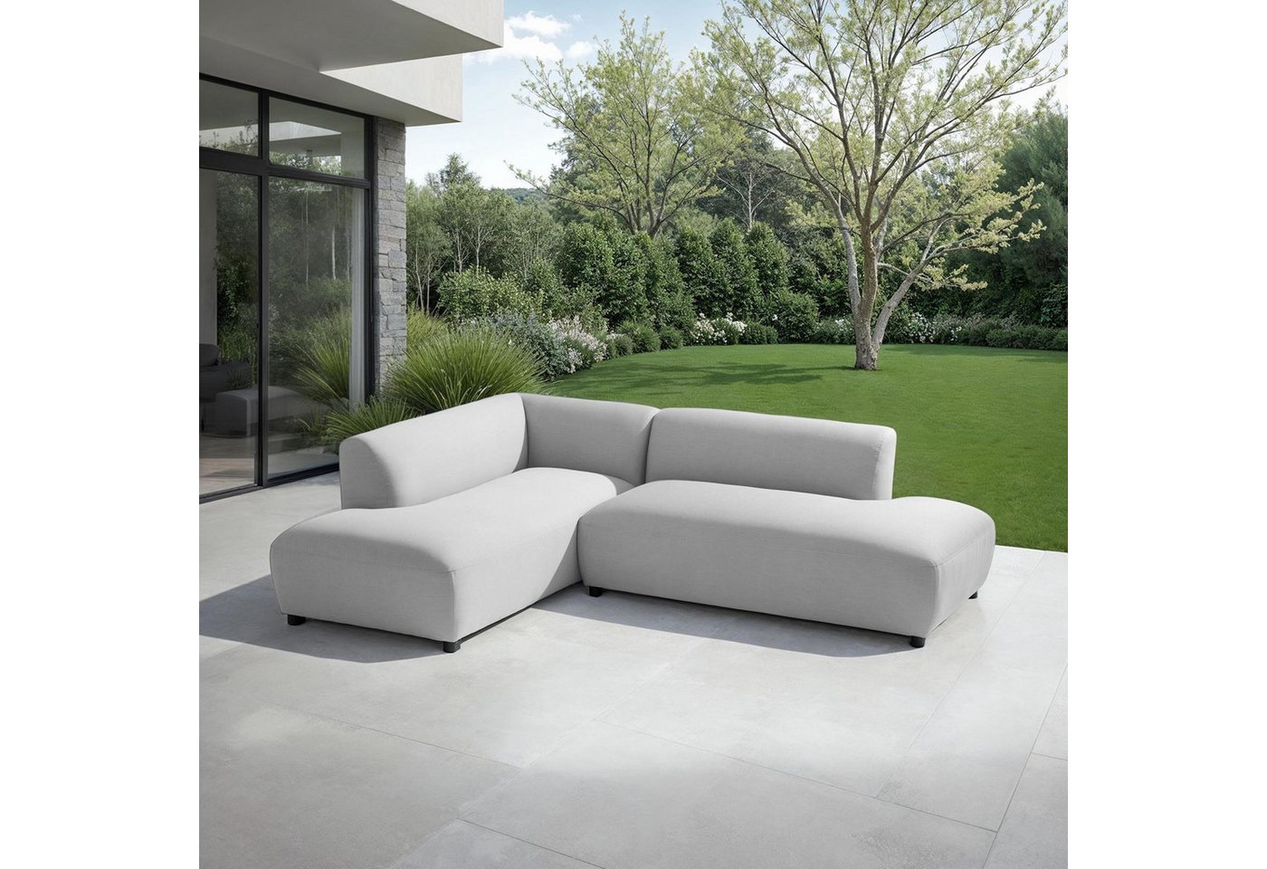 IDIMEX Gartensofa CALABRIA, Modernes Outdoor Sofa gepolstert mit Rückenlehne wasserabweisend grau von IDIMEX