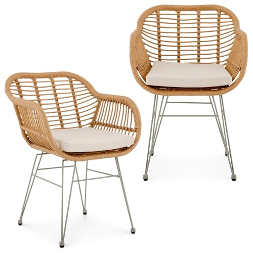 IDIMEX Gartenstühle Paramo im 2er Set aus Polyrattan, Natur/beige - moderner Esszimmerstuhl in Rattan Optik, Küchenstuhl mit Sitzkissen, Korbstuhl mit robustem Metallgestell von IDIMEX