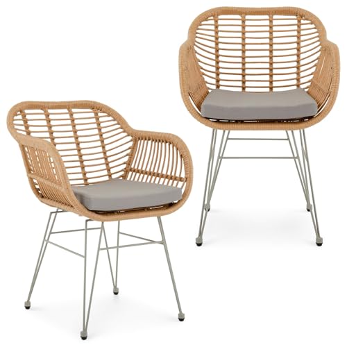IDIMEX Gartenstühle Paramo im 2er Set aus Polyrattan, Natur/grau - moderner Esszimmerstuhl in Rattan Optik, Küchenstuhl mit Sitzkissen, Korbstuhl mit robustem Metallgestell von IDIMEX
