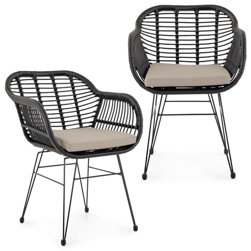 IDIMEX Gartenstühle Paramo im 2er Set aus Polyrattan, schwarz/beige - moderner Esszimmerstuhl in Rattan Optik, Küchenstuhl mit Sitzkissen, Korbstuhl mit robustem Metallgestell von IDIMEX