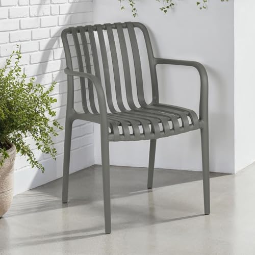 Gartenstühle TULIPANO im 6er Set aus hochwertigem Kunststoff in grau. Wetterfest, stapelbar, UV-beständiges Material für Garten, Balkon & Terrasse. von IDIMEX