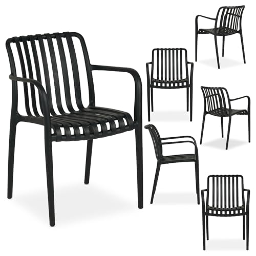 Gartenstühle TULIPANO im 6er Set aus hochwertigem Kunststoff in schwarz. Wetterfest, stapelbar, UV-beständiges Material für Garten, Balkon & Terrasse. von IDIMEX