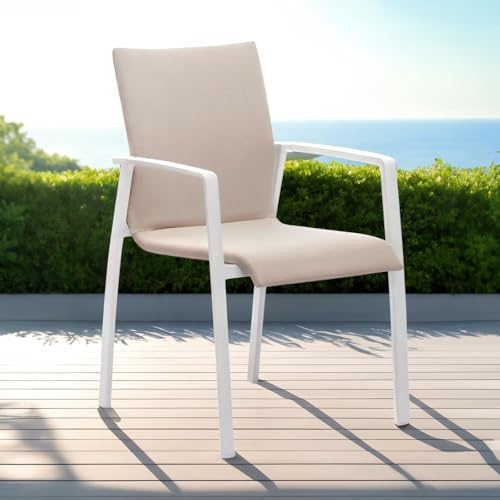 IDIMEX Gartenstühle Verano 6er Set, 57x89x62 cm, weiß/beige, stapelbar, robust, Aluminium mit Textilene Polster. Gartenmöbel-Set, Terrassenstühle, Balkonstühle wetterfest, Gartenstuhl 6er Set von IDIMEX