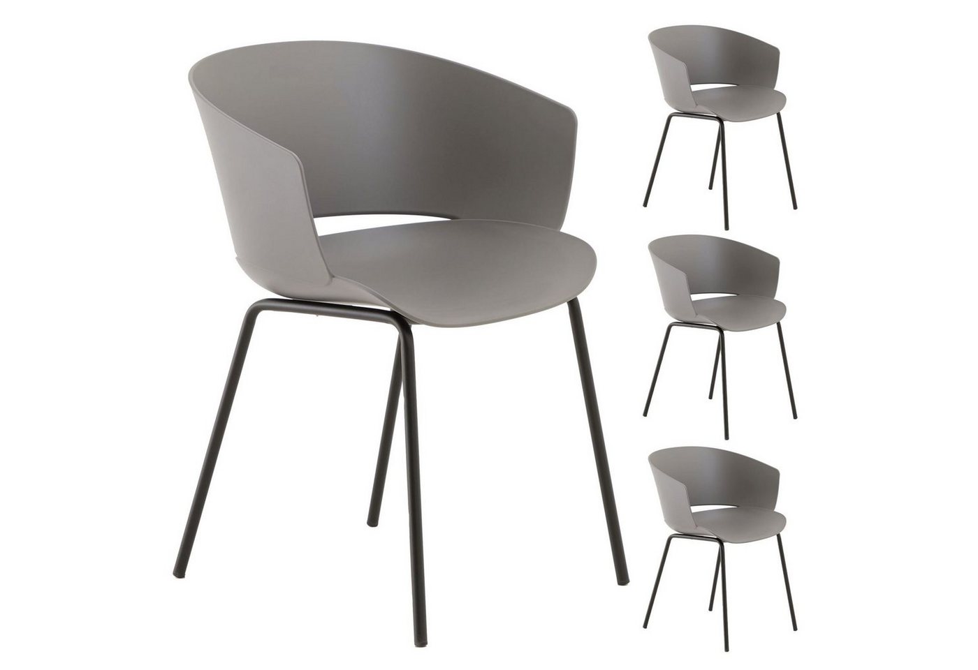 IDIMEX Gartenstuhl NIVEL (4 St), In & Outdoor Schalenstuhl modern im 4er Set, UV-beständig grau von IDIMEX