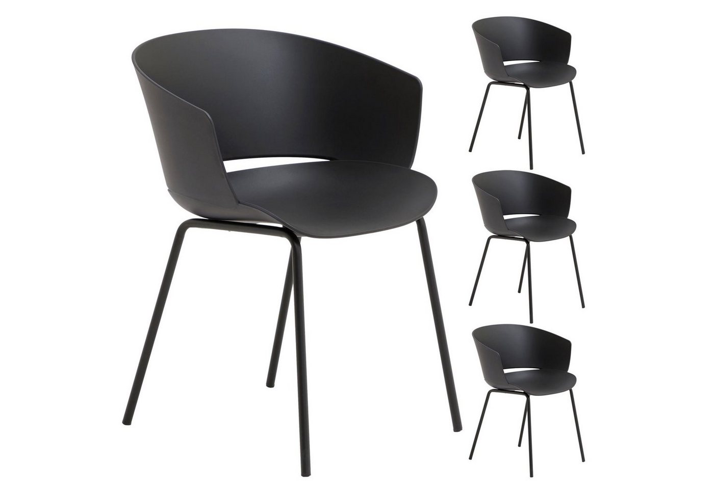 IDIMEX Gartenstuhl NIVEL (4 St), In & Outdoor Schalenstuhl modern im 4er Set, UV-beständig schwarz von IDIMEX