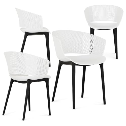IDIMEX Gartenstuhl OLINDO 4er Set, weiß - In- & Outdoor Stühle aus Kunststoff, UV-Beständig und robust, Schalenstühle für Balkon, Terrasse oder Esszimmer von IDIMEX