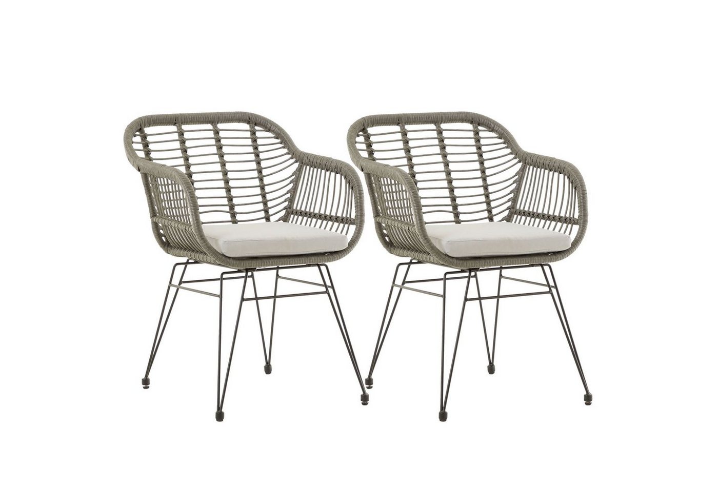 IDIMEX Gartenstuhl PARAMO (2 St), Gartenstuhl 2er Set Metallgestell und Polyrattan Geflecht grau mit Kis von IDIMEX
