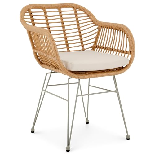 IDIMEX Gartenstuhl Paramo aus Polyrattan, Natur/beige - moderner Esszimmerstuhl in Rattan Optik, Küchenstuhl mit Sitzkissen, Korbstuhl mit robustem Metallgestell von IDIMEX