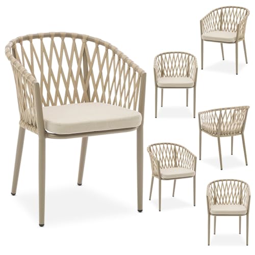 IDIMEX Gartenstuhl Sunny 6er Set, Champagner/beige, robuste Outdoor-Stühle mit Rope Bespannung. Wasserabweisende Sitzpolster, Gestell aus pulverbeschichtetem Aluminium. von IDIMEX
