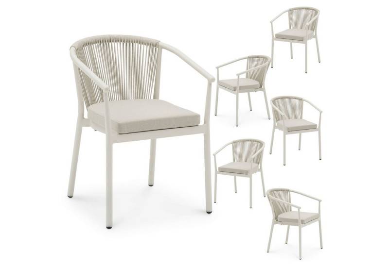 IDIMEX Gartenstuhl TAVOLO (6 St), Terrassenstuhl 6er Set mit Rope Rückenlehne und Sitzkissen cremeweiß von IDIMEX