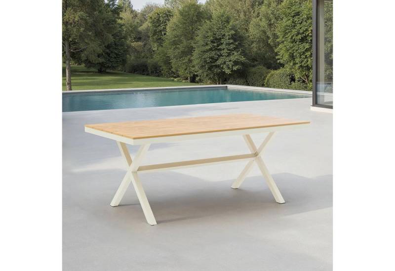 IDIMEX Gartentisch ISOLA, 180 x 100 cm mit Alu Gestell & Tischplatte in Holzoptik weiß/natur von IDIMEX