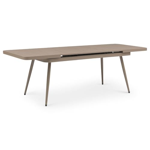 IDIMEX Gartentisch Sunny ausziehbar 180–240 cm, Champagner – großer Tisch mit integrierter Verlängerungsplatte aus pulverbeschichtetem Aluminium UV-beständig pflegeleicht für Terrasse Balkon Garten von IDIMEX