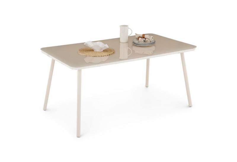 IDIMEX Gartentisch VOLONTE, Terrassentisch wetterfest, 160x90cm mit Glasplatte & Rope beige von IDIMEX