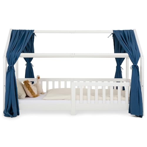 Hausbett Himmel NENA im 2er Set in dunkelblau - Betthimmel aus 100% Baumwolle, Baldachin Musselin zweilagig, Bettvorhang für Hausbetten, Hausbett Deko von IDIMEX