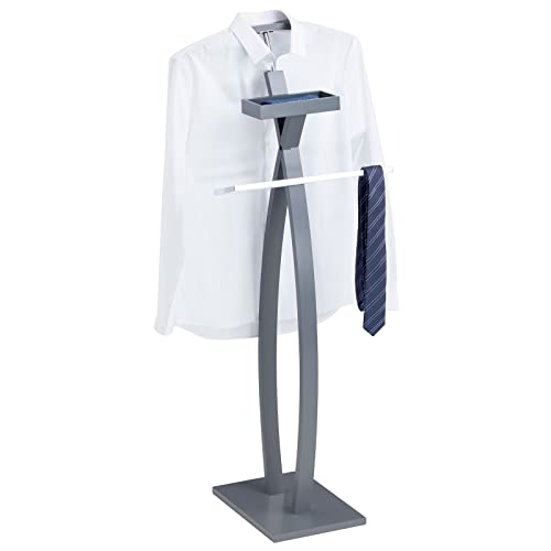 IDIMEX Herrendiener Robin, schöner Kleiderständer mit Hosenbügel, praktischer Kleiderbutler mit Schmuckablage, moderner Damendiener in grau von IDIMEX