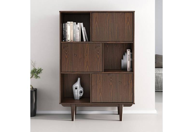 IDIMEX Highboard SIMONA, Wohnzimmerschrank offene Fächer & 3 Türen Massivholz nussbaum farben von IDIMEX