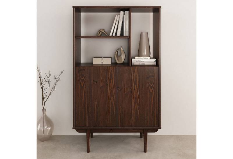 IDIMEX Highboard SIMONA, Wohnzimmerschrank offene Fächer & Türen Massivholz nussbaum farben von IDIMEX