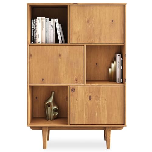 IDIMEX Highboard Simona mit 3 Türen, Eiche Farben – Wohnzimmer Kommode mit Push-to-Open Regal mit Türen Vintage Highboard Wohnzimmerschrank Modern Retro Schrank Massivholz Design Highboard von IDIMEX