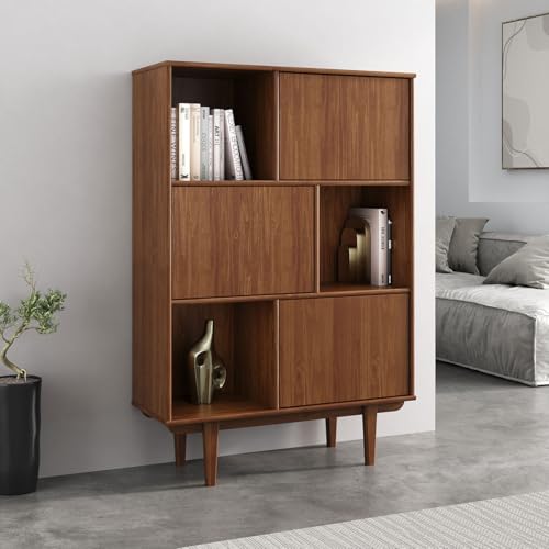IDIMEX Highboard Simona mit 3 Türen, Kastanien Farben – Wohnzimmer Kommode mit Push-to-Open Regal mit Türen Vintage Highboard Wohnzimmerschrank Modern Retro Schrank Holz Design Highboard Kastanie von IDIMEX