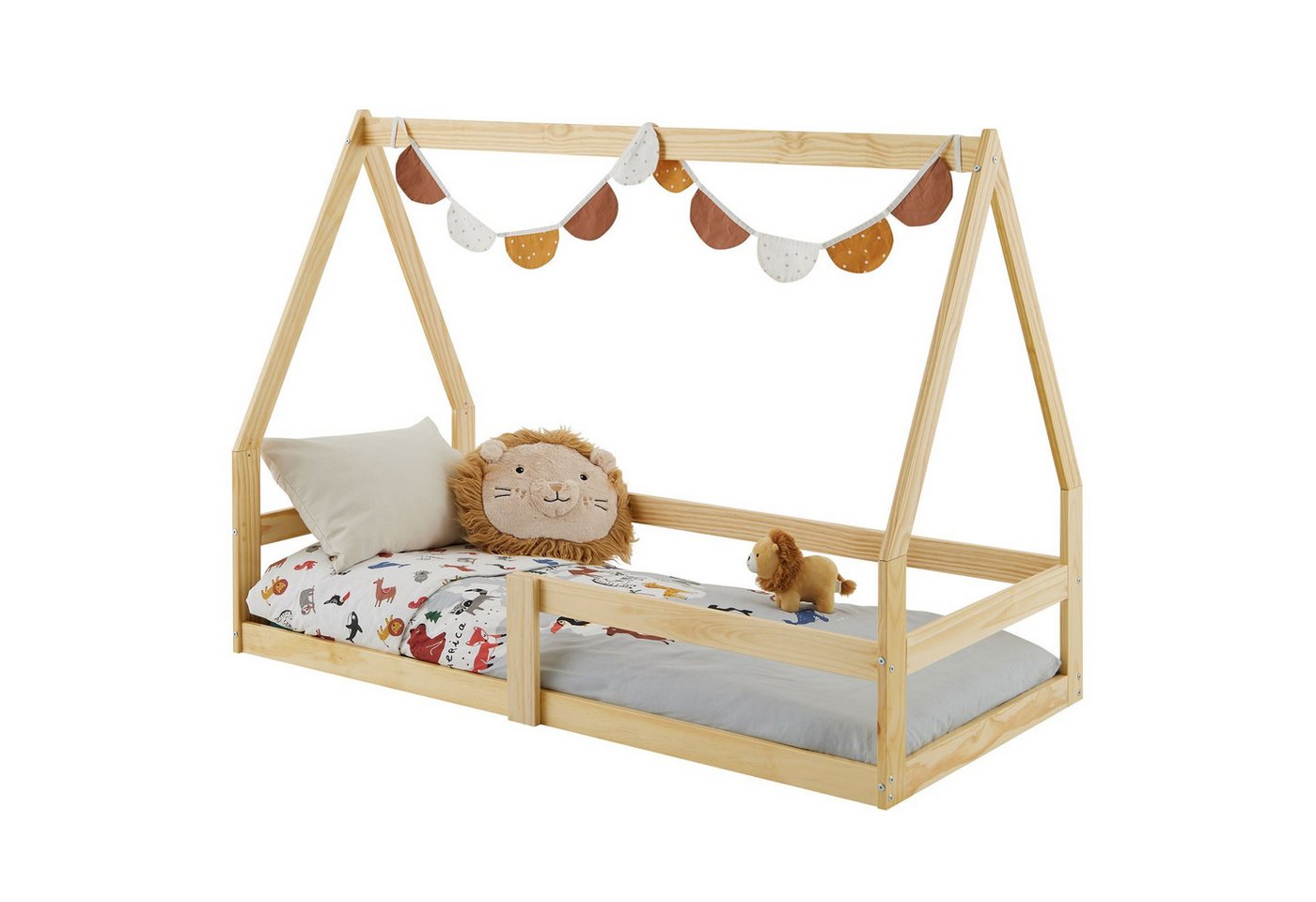 IDIMEX Kinderbett, Hausbett Kinder Bodenbett Kinderbett Kiefer-Massivholz 70x140 cm natur von IDIMEX