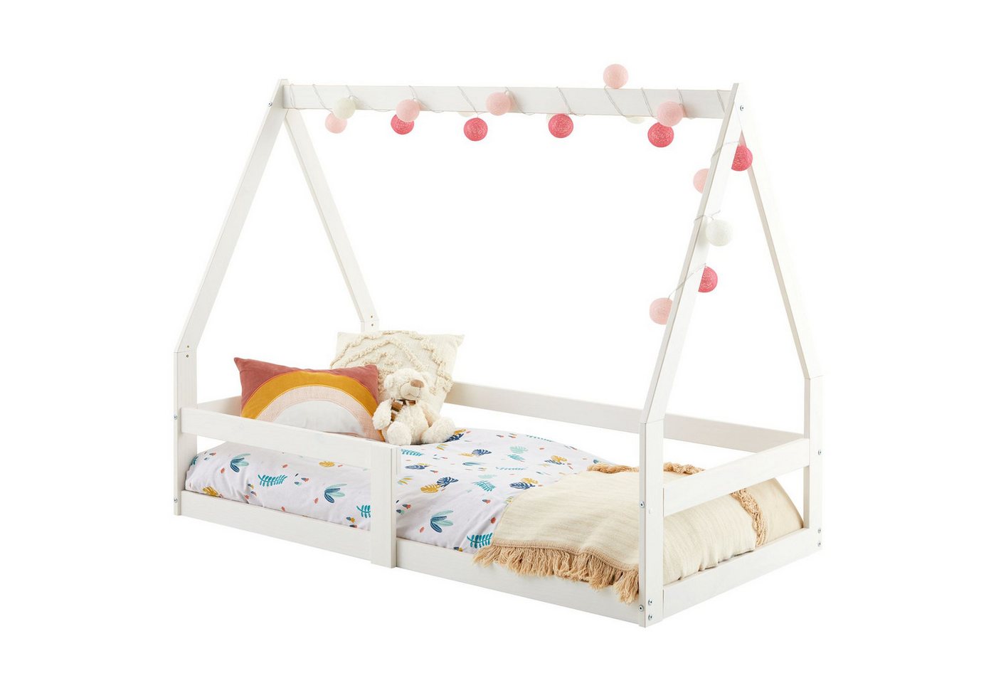 IDIMEX Kinderbett, Hausbett Kinder Bodenbett Kinderbett Kiefer-Massivholz 80x160 cm weiß von IDIMEX