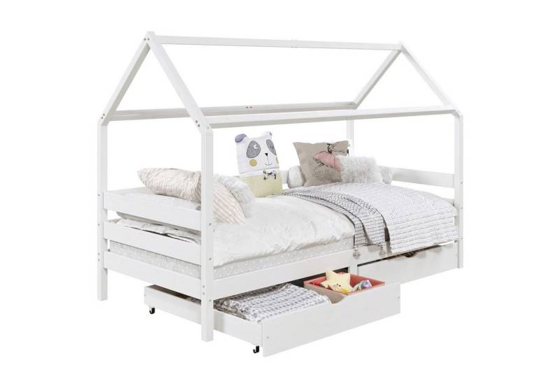 IDIMEX Kinderbett CLIA, Hausbett CLIA Kinderbett Montessori 2 Schubladen 90 x 200 Kiefer massi von IDIMEX