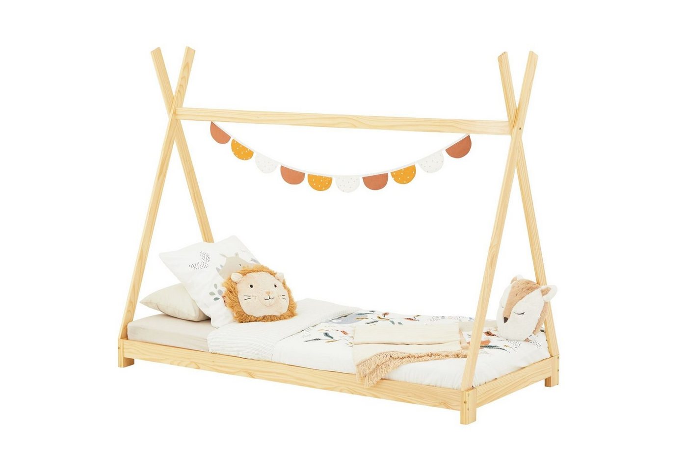 IDIMEX Kinderbett ELIN, Tipibett Hausbett Spielbett Zeltbett Zelt Tipi Bett mit Dach aus Kiefe von IDIMEX