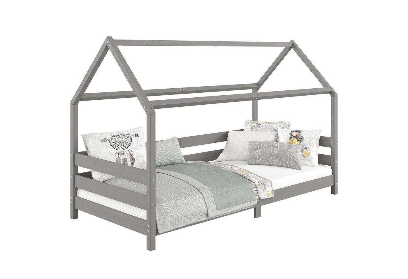 IDIMEX Kinderbett FINA, Hausbett Montessori Kinderbett Kiefer massiv 90 x 200 in grau von IDIMEX