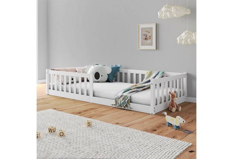 IDIMEX Kinderbett GUSTAVO, Kinderbett mit Lattenrost und Rausfallschutz Kiefer Massivholz Weiß von IDIMEX
