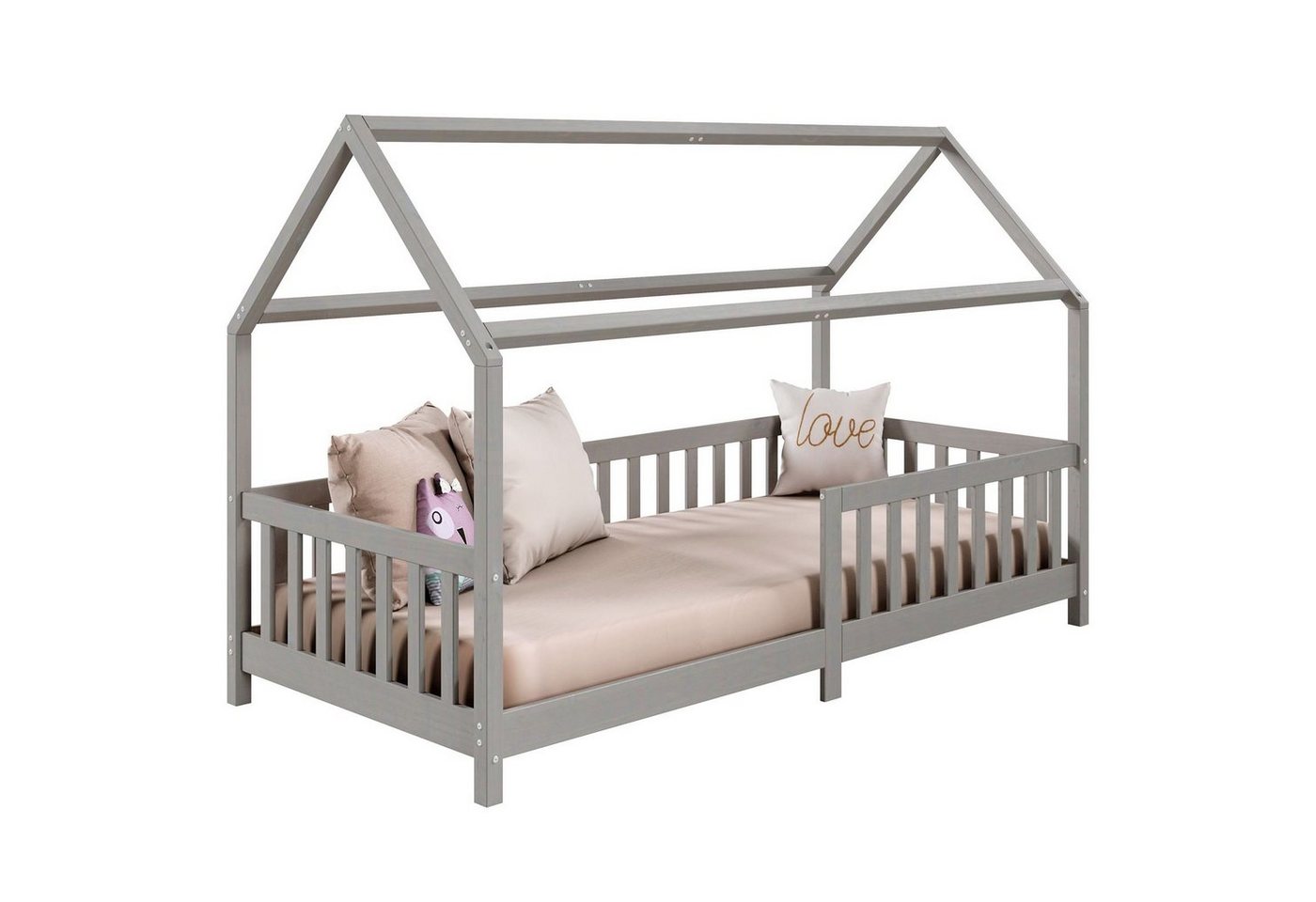 IDIMEX Kinderbett NINA, Hausbett Montessori Bett Kiefer 90 x 200 Tipibett mit Dach und rausfal von IDIMEX