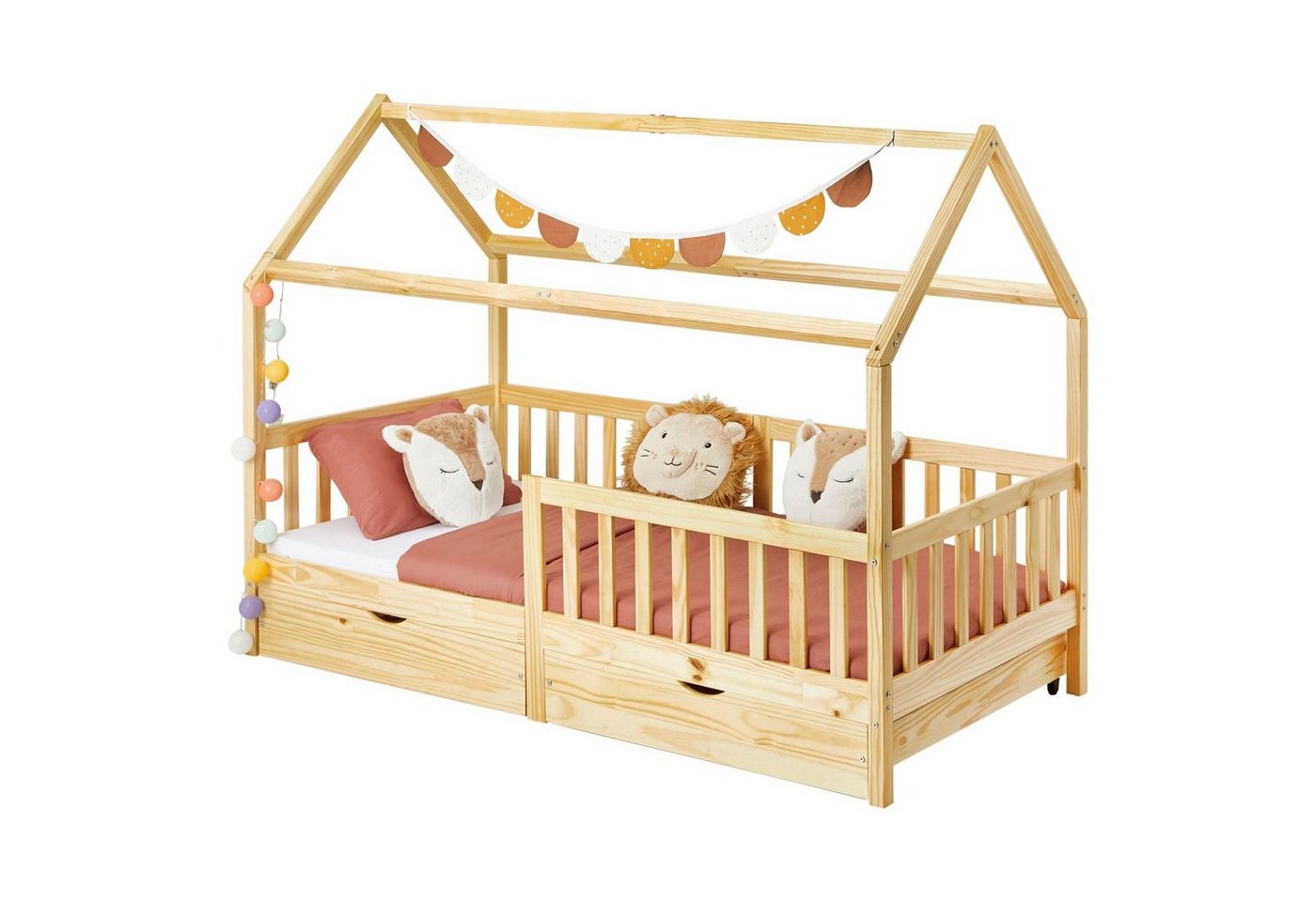 IDIMEX Kinderbett NUNA, Hausbett Montessoribett 90 x 200 Kiefer Tippibett Kinderbett Bett natu von IDIMEX