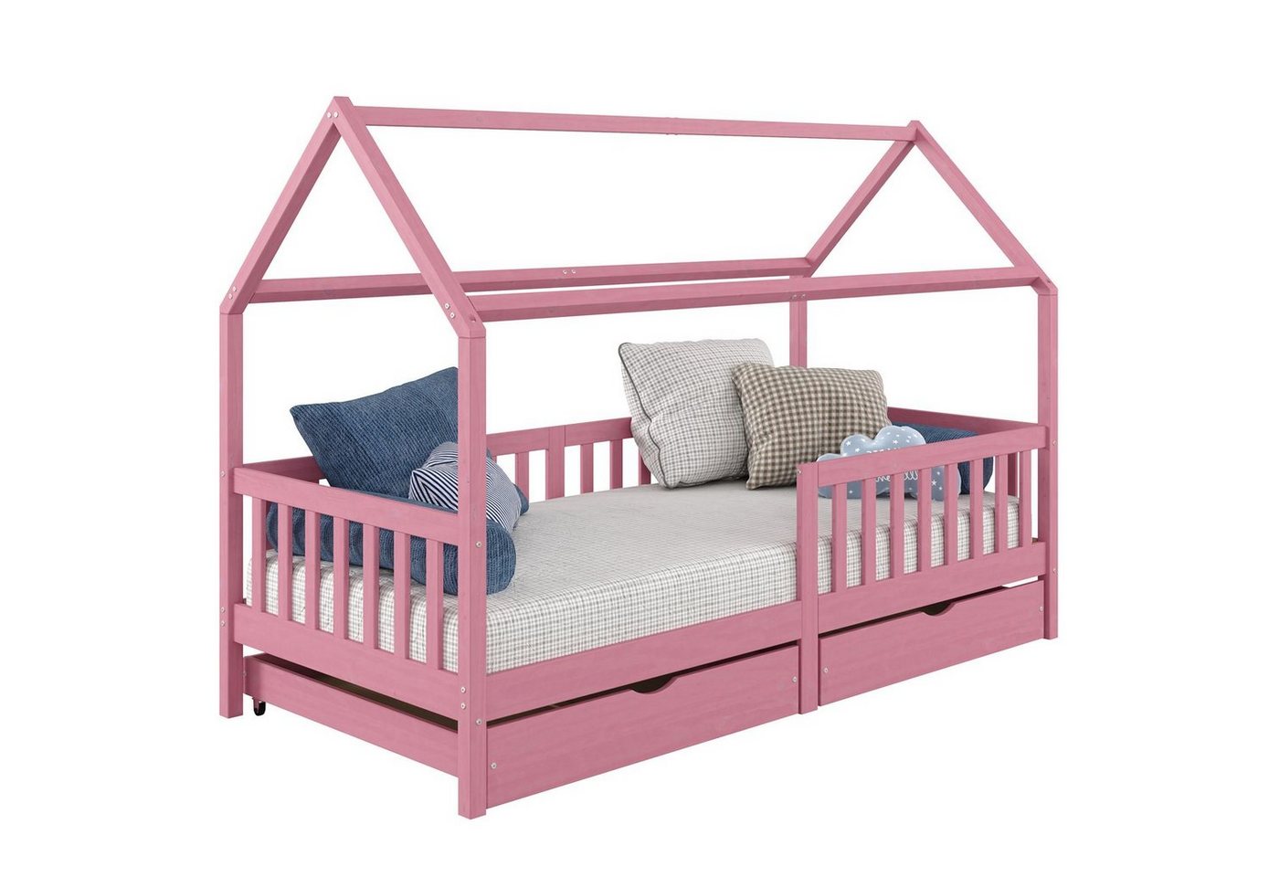 IDIMEX Kinderbett NUNA, Hausbett Montessoribett 90 x 200 Kiefer Tippibett Kinderbett Bett rosa von IDIMEX