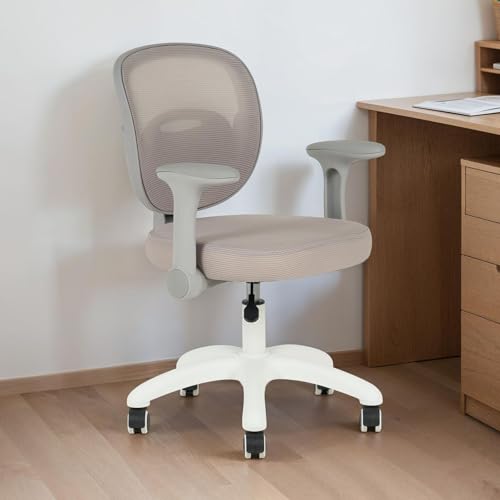 IDIMEX Kinderdrehstuhl Amelia höhenverstellbar mit Armlehnen in grau & beige - Ergonomischer Kinder-Schreibtischstuhl mit Mesh Rückenlehne & weißes Fußkreuz mit 5 Rollen von IDIMEX