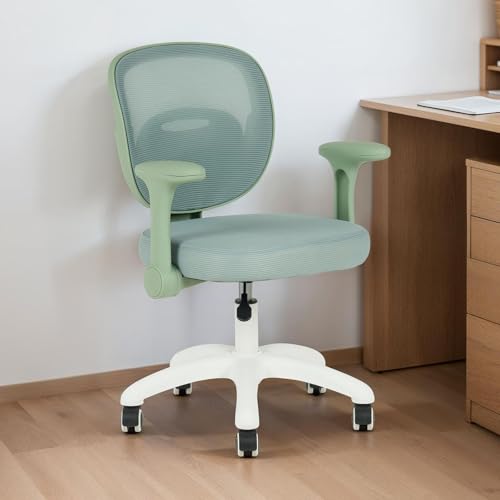 IDIMEX Kinderdrehstuhl Amelia höhenverstellbar mit Armlehnen in grün - Ergonomischer Kinder-Schreibtischstuhl mit Mesh Rückenlehne & weißes Fußkreuz mit 5 Rollen von IDIMEX