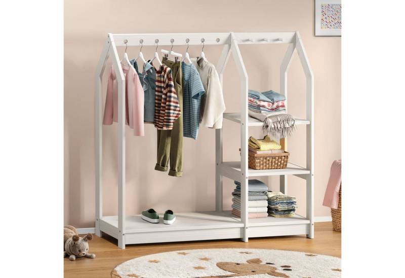 IDIMEX Kinderkleiderschrank Kindergarderobe im Haus Design, 4 Ablagen & Kleiderstange weiß von IDIMEX