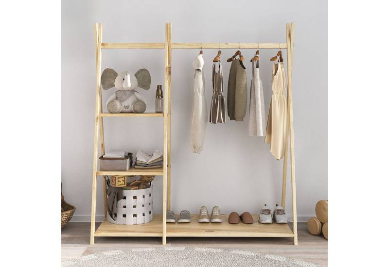 IDIMEX Kinderkleiderschrank LOTTE Kinderzimmer Garderobe mit 4 Ablageböden freistehend Holz natur von IDIMEX