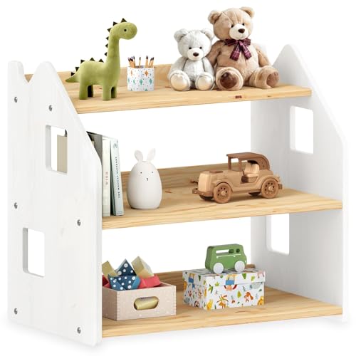 IDIMEX Kinderregal Yasmin 3 Ablagen Natur/weiß - Montessori Regal für Spielzeug und Bücher, Kinderzimmer Aufbewahrung aus Kiefer Massivholz, Regalaufbewahrung von IDIMEX