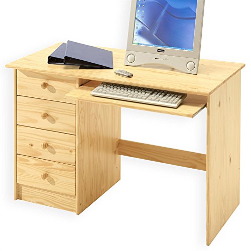 IDIMEX Kinderschreibtisch Schülerschreibtisch MALTE Schreibtisch mit Tastaturauszug und 4 Schubladen, Kiefer massiv Natur lackiert von IDIMEX