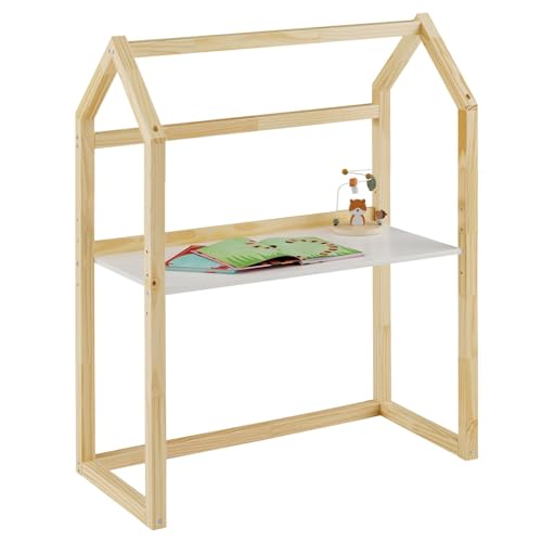 IDIMEX Kinderschreibtisch Tina Hausform weiß/Natur höhenverstellbar - Schreibtisch für Kinderzimmer, mitwachsend und individuell anpassbar, aus Kiefer von IDIMEX