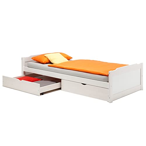 IDIMEX Bett mit Stauraum Jugendbett Kiefer massiv Weiss Tagesbett Kinderbett Bett 90x200 cm von IDIMEX