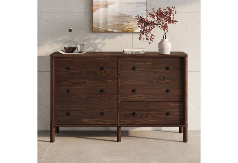 IDIMEX Kommode APOANA, Sideboard mit 6 Schubladen aus Massivholz skandi Nussbaum farben von IDIMEX