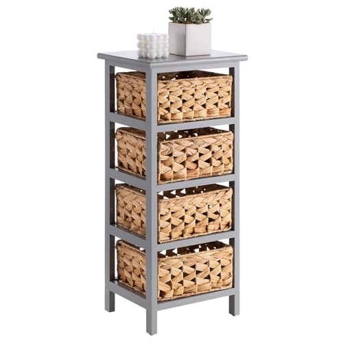 IDIMEX Kommode ARBO mit 4 Körben aus Wasserhyazinthe, Schubladenschrank aus hochwertigem Paulownia Holz, Regal in grau lackiert von IDIMEX