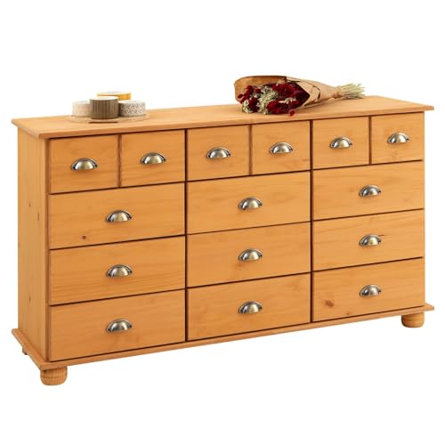 IDIMEX Kommode Schubladenschrank Landhauskommode Sideboard Colmar mit 12 Schubladen, Muschelgriffe, in gebeizt/gewachst von IDIMEX