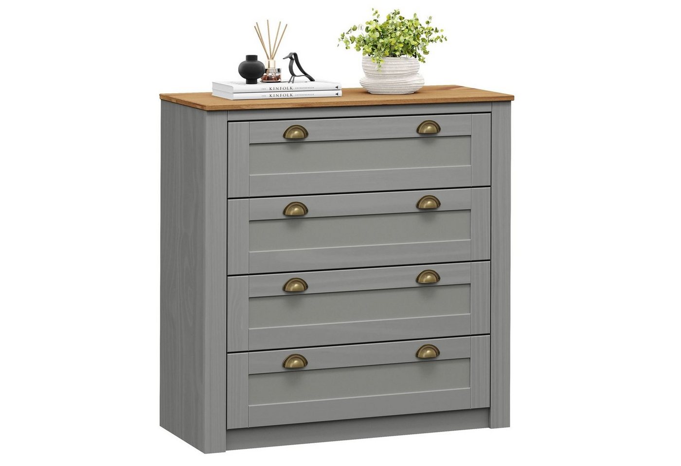 IDIMEX Kommode BOLTON, Kommode mit 4 Schubladen aus Kiefer in grau/braun Sideboard aus Massiv von IDIMEX