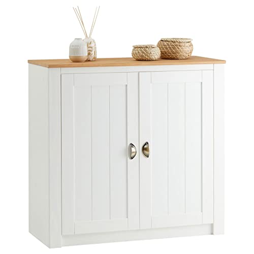 IDIMEX Kommode Bolton aus Kiefer in weiß/braun, Sideboard mit 2 Türen und Muschelgriffen, Buffetschrank aus Massivholz inkl. Einlegeböden von IDIMEX